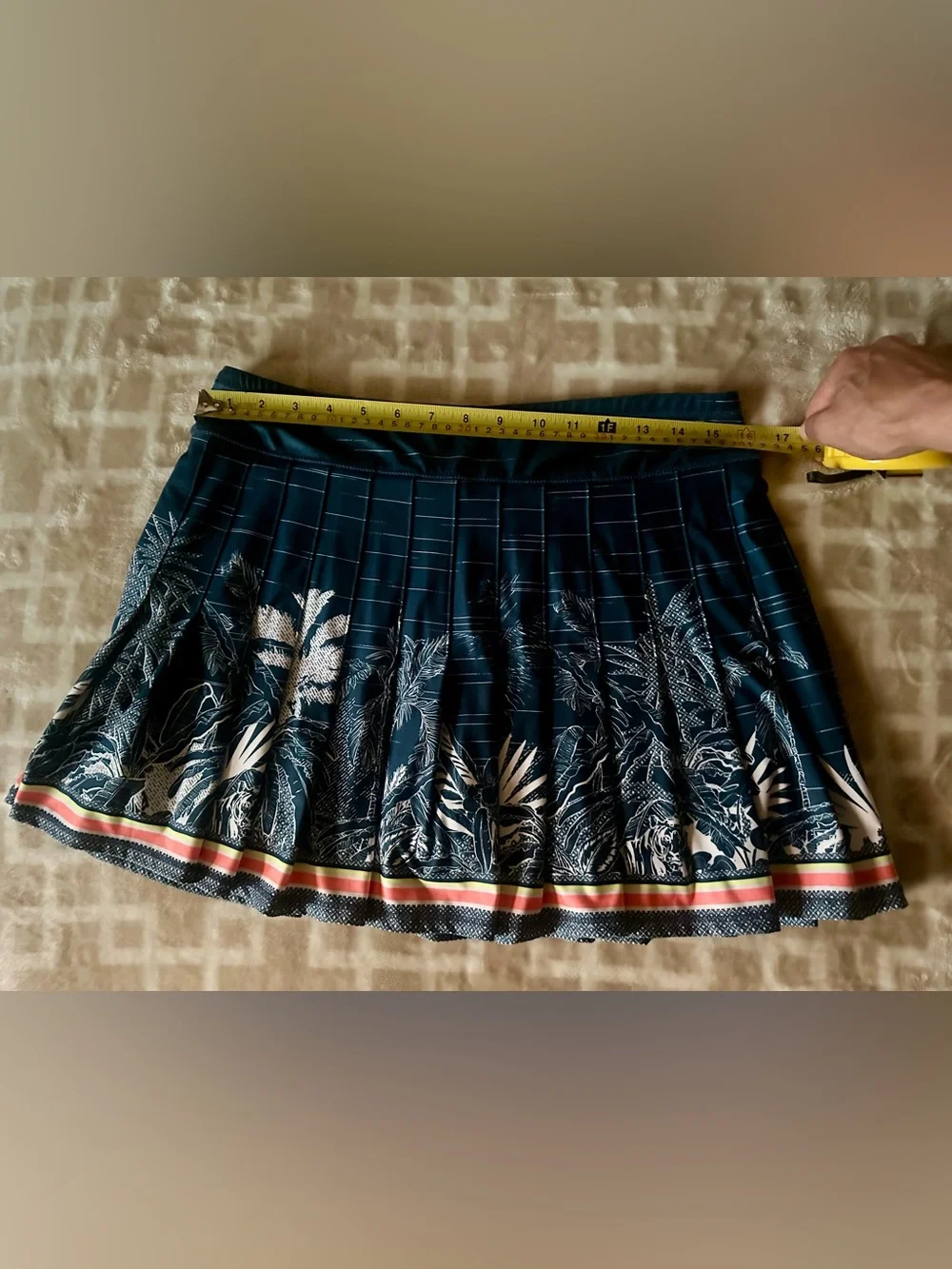 Lucky in Love Navy Tropical Pleated Mini Skort with Multicolor Hem